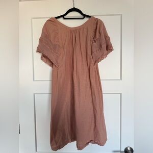 Old Navy Coral Midi Dress with Lace Sleeves